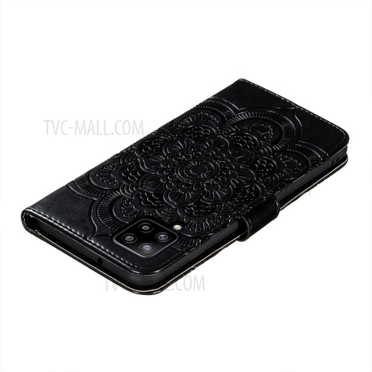 Imprint Mandala Flower Wallet Leather Cover for Samsung Galaxy A42 5G Stand Shell - Black-8