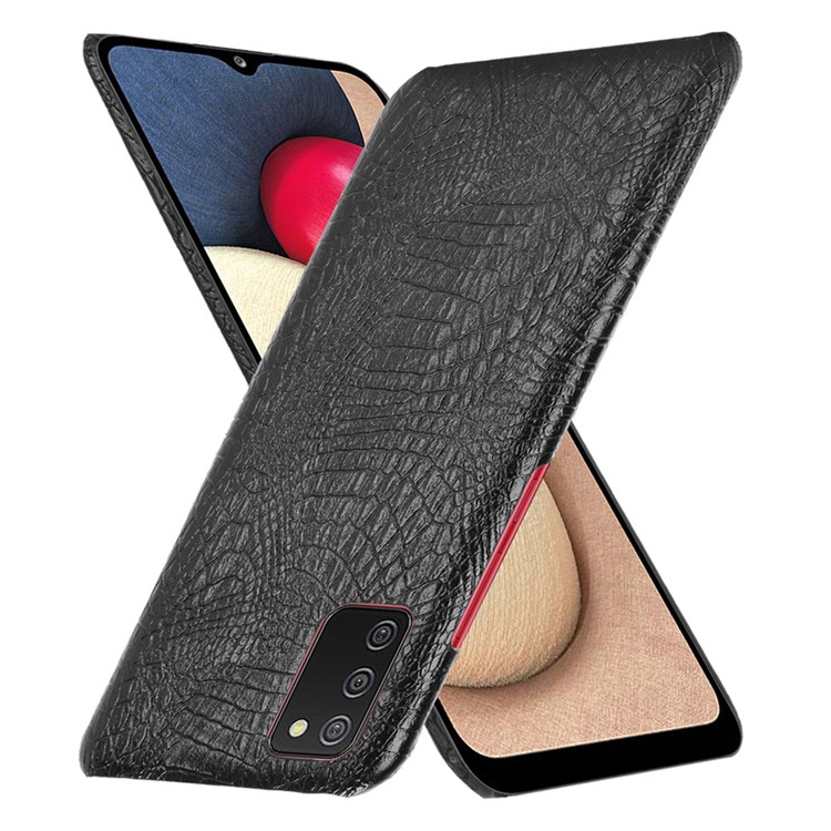 Crocodile Leather Coated PC Phone Case Cover for Samsung Galaxy A02s - Black-2