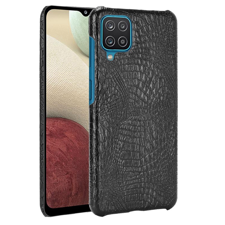 Crocodile Leather Coated PC Phone Case Cover for Samsung Galaxy M12 / A12 - Black-1
