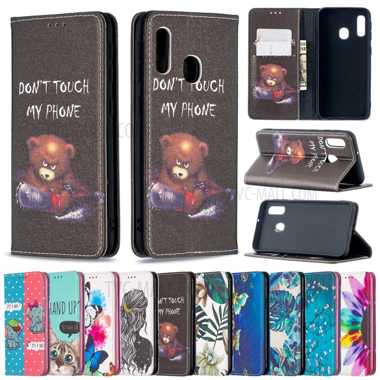 Pattern Printing Auto-absorbed PU Leather Stand Case for Samsung Galaxy A10e/A20e - Leaves-10