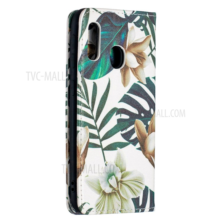 Pattern Printing Auto-absorbed PU Leather Stand Case for Samsung Galaxy A10e/A20e - Leaves-3