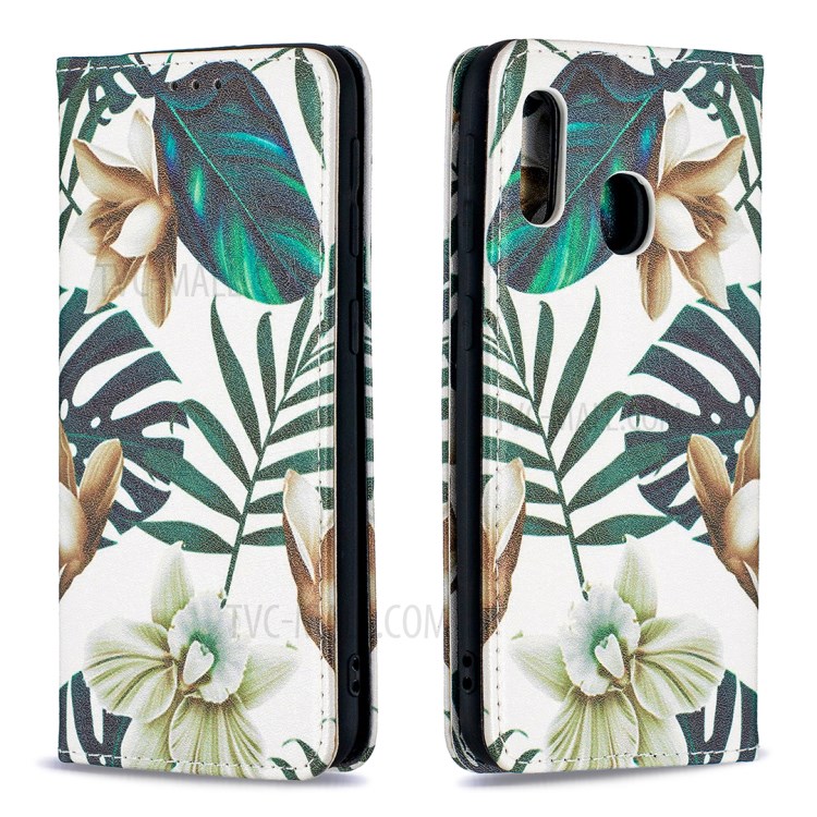 Pattern Printing Auto-absorbed PU Leather Stand Case for Samsung Galaxy A10e/A20e - Leaves-4