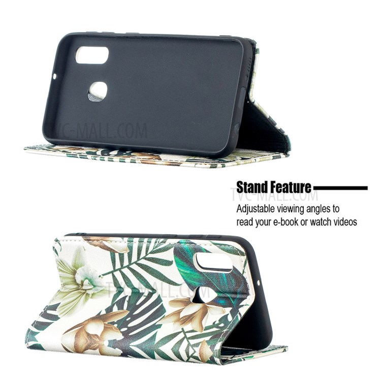 Pattern Printing Auto-absorbed PU Leather Stand Case for Samsung Galaxy A10e/A20e - Leaves-5