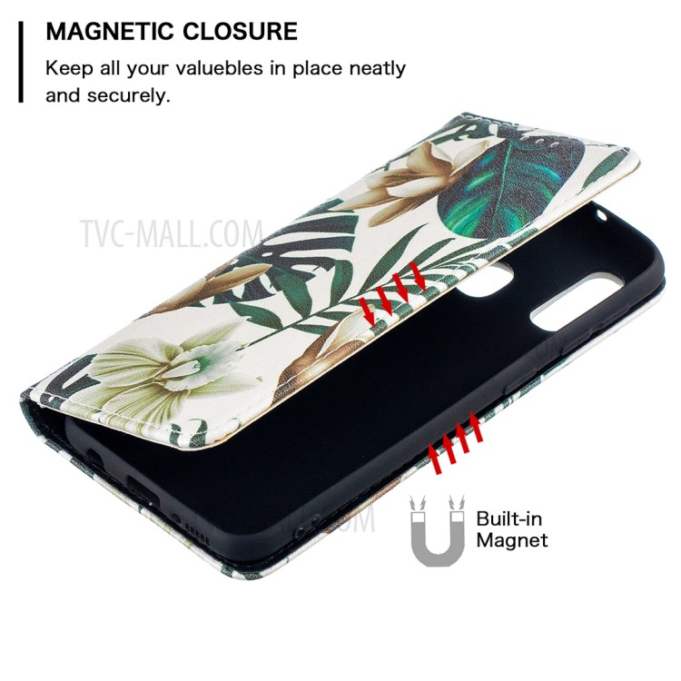 Pattern Printing Auto-absorbed PU Leather Stand Case for Samsung Galaxy A10e/A20e - Leaves-6