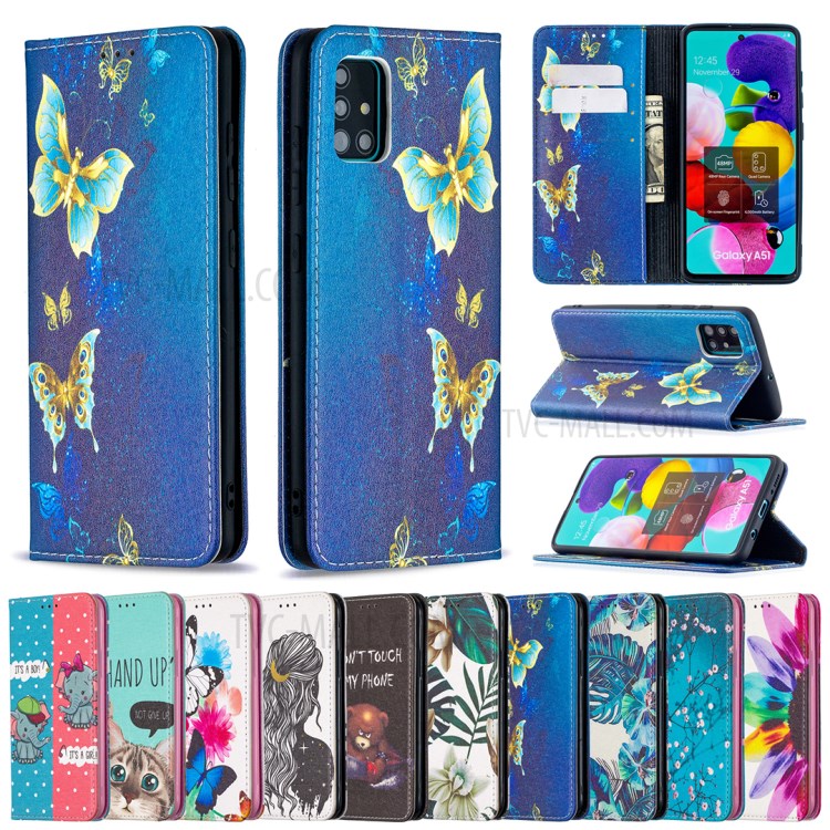 Pattern Printing PU Leather Auto-absorbed Case with Stand for Samsung Galaxy A51 SM-A515 - Gold Butterflies-10