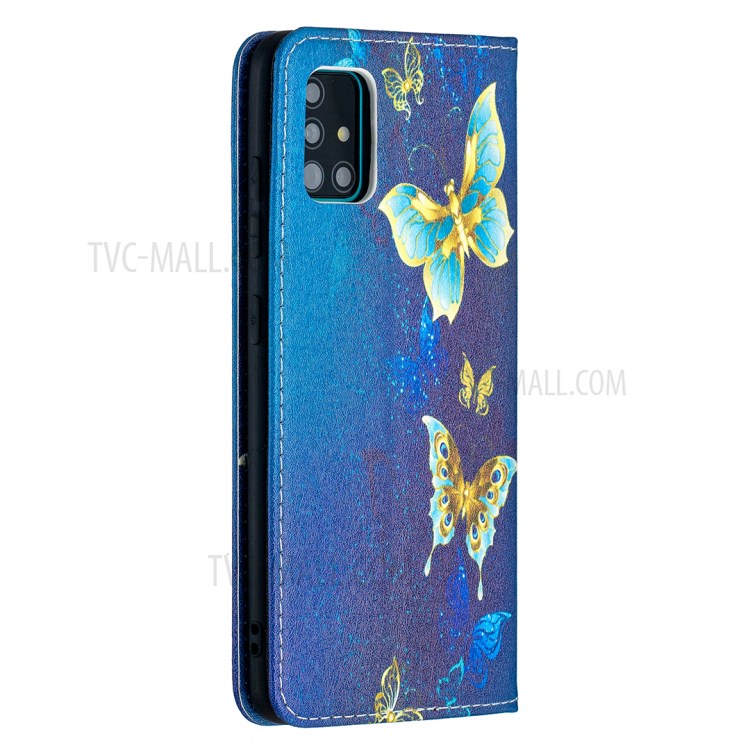 Pattern Printing PU Leather Auto-absorbed Case with Stand for Samsung Galaxy A51 SM-A515 - Gold Butterflies-3
