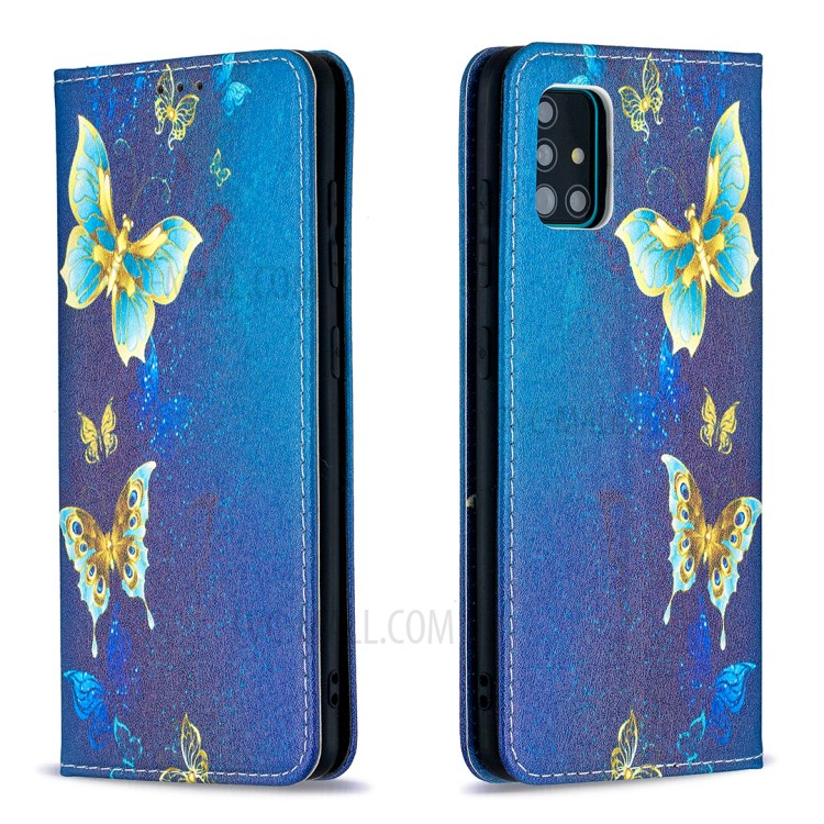 Pattern Printing PU Leather Auto-absorbed Case with Stand for Samsung Galaxy A51 SM-A515 - Gold Butterflies-4
