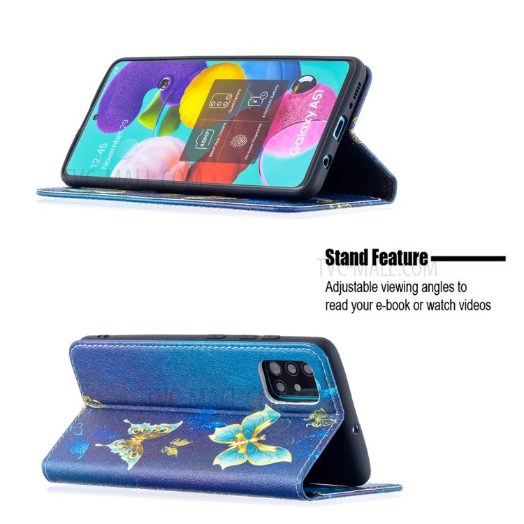 Pattern Printing PU Leather Auto-absorbed Case with Stand for Samsung Galaxy A51 SM-A515 - Gold Butterflies-5