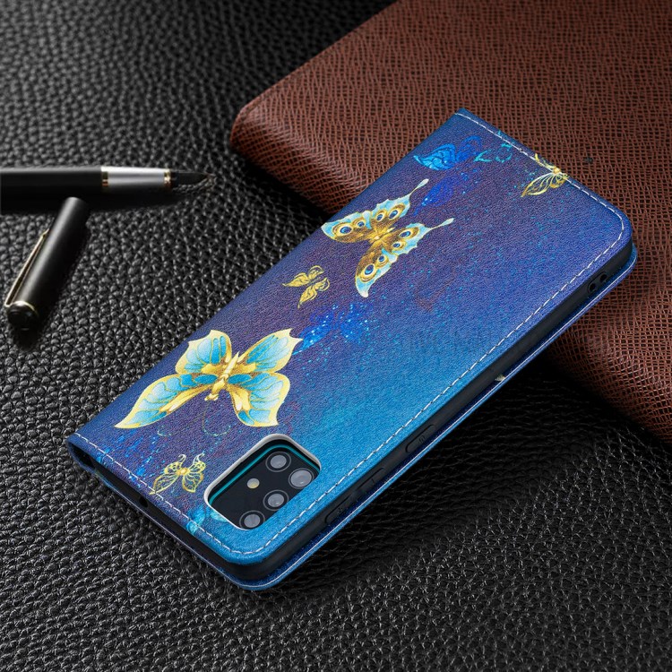 Pattern Printing PU Leather Auto-absorbed Case with Stand for Samsung Galaxy A51 SM-A515 - Gold Butterflies-9