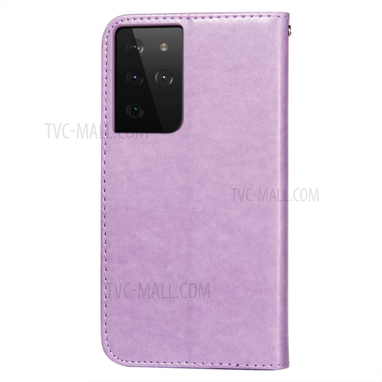 Wallet Stand Imprint Leather Phone Cover Case for Samsung Galaxy S21 Ultra - Purple-3