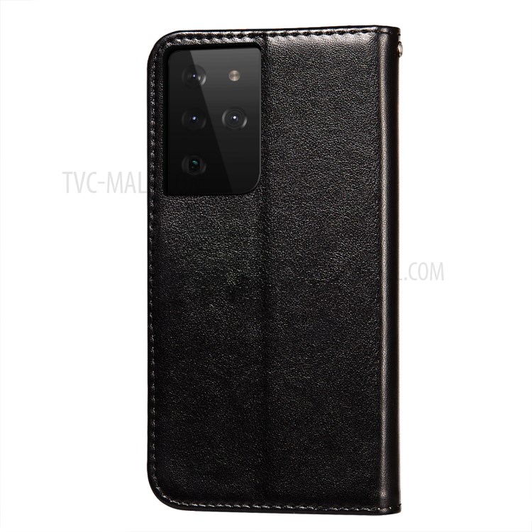 Wallet Stand Imprint Leather Phone Cover Case for Samsung Galaxy S21 Ultra - Black-3