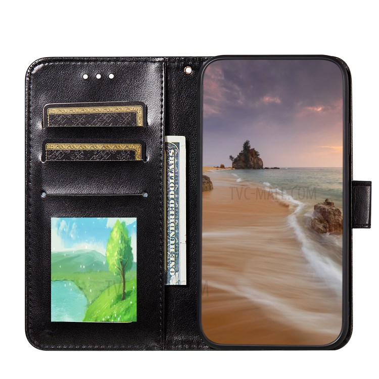 Wallet Stand Imprint Leather Phone Cover Case for Samsung Galaxy S21 Ultra - Black-4