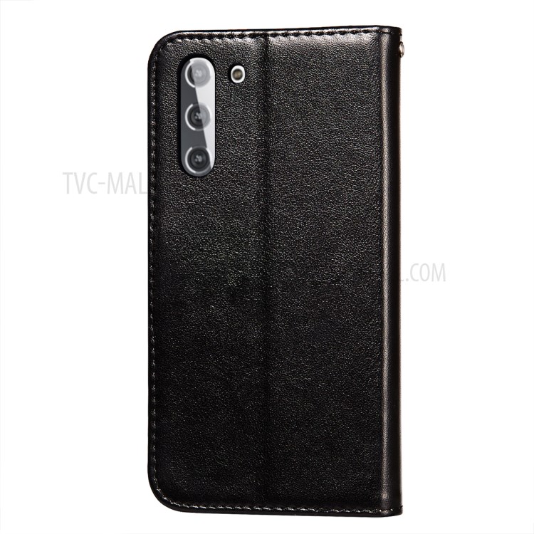 Imprint Design Leather Wallet Stand Phone Cover Case for Samsung Galaxy S21 - Black-3