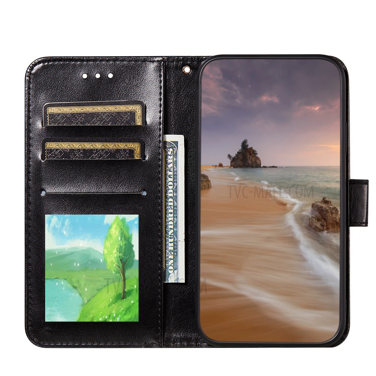 Imprint Design Leather Wallet Stand Phone Cover Case for Samsung Galaxy S21 - Black-4