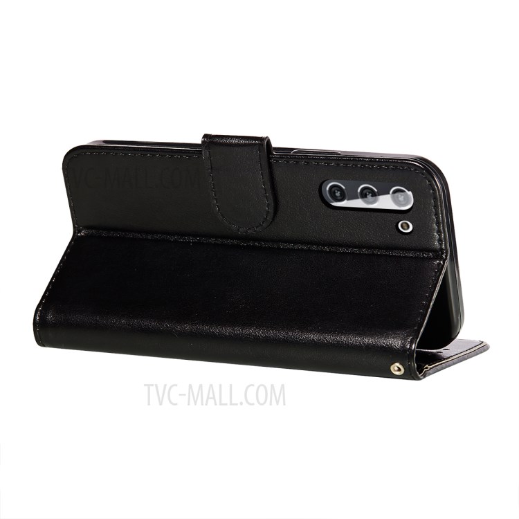 Imprint Design Leather Wallet Stand Phone Cover Case for Samsung Galaxy S21 - Black-6