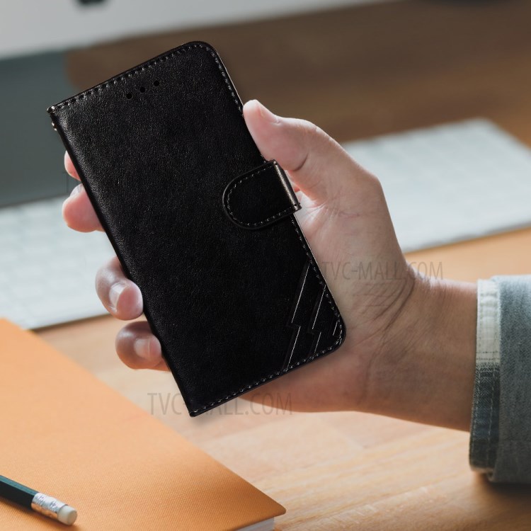 Imprint Design Leather Wallet Stand Phone Cover Case for Samsung Galaxy S21 - Black-8