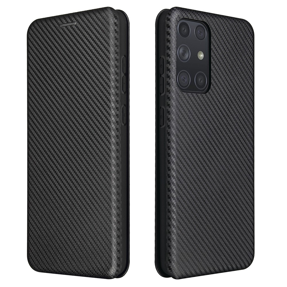 Carbon Fiber Leather Card Holder for Samsung Galaxy A72 5G Auto-absorbed Cover Case - Black-2
