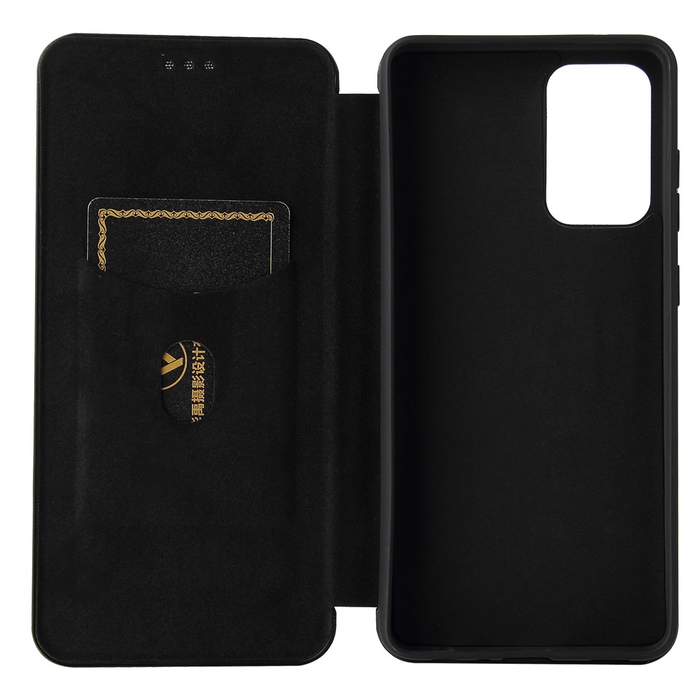 Carbon Fiber Leather Card Holder for Samsung Galaxy A72 5G Auto-absorbed Cover Case - Black-3