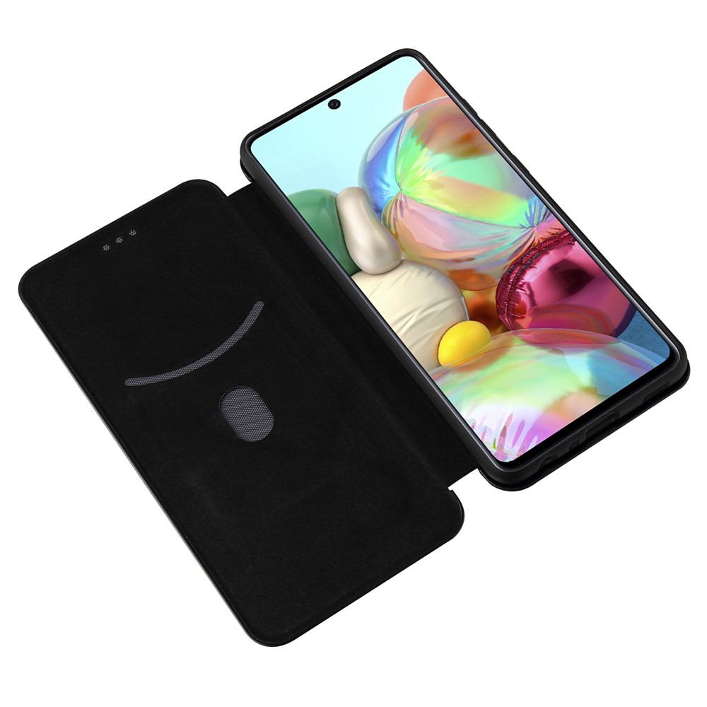 Carbon Fiber Leather Card Holder for Samsung Galaxy A72 5G Auto-absorbed Cover Case - Black-4