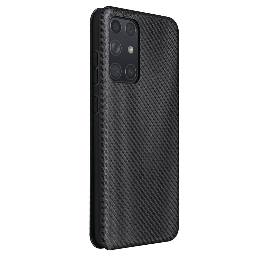 Carbon Fiber Leather Card Holder for Samsung Galaxy A72 5G Auto-absorbed Cover Case - Black-6