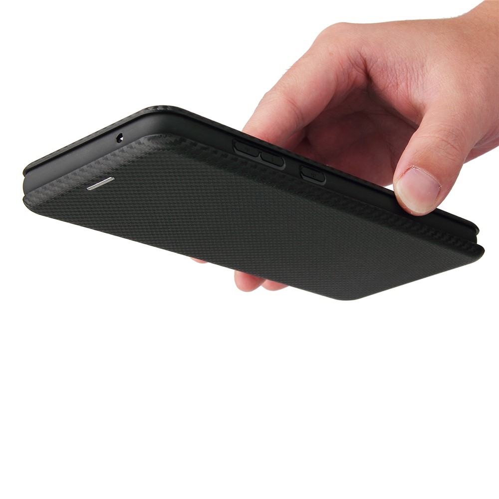 Carbon Fiber Leather Card Holder for Samsung Galaxy A72 5G Auto-absorbed Cover Case - Black-8
