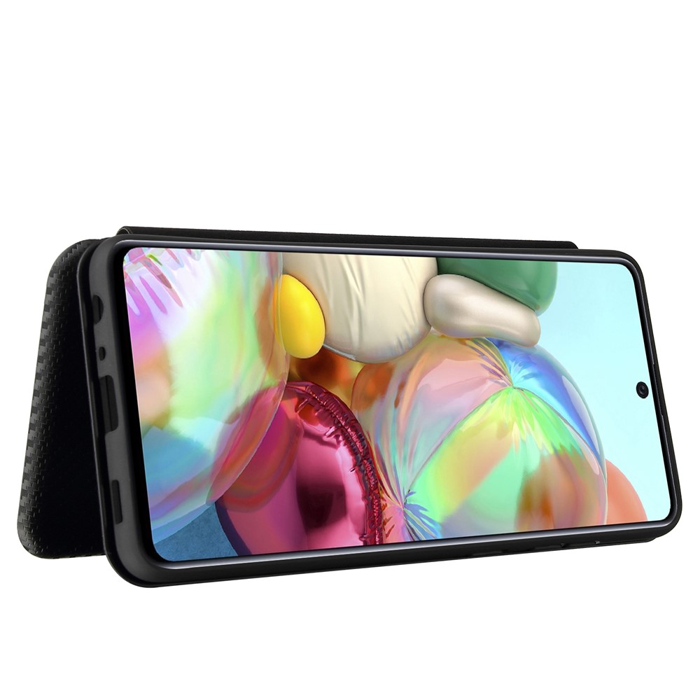 Carbon Fiber Leather Card Holder for Samsung Galaxy A72 5G Auto-absorbed Cover Case - Black-9