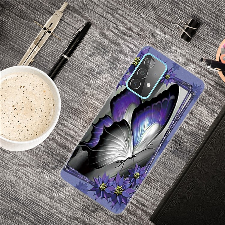 Animals Pattern Printing Series Ultra Clear TPU Phone Cover Case for Samsung Galaxy A32 - Purple Butterfly-2