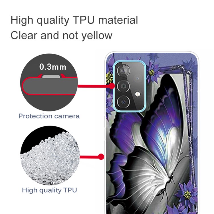 Animals Pattern Printing Series Ultra Clear TPU Phone Cover Case for Samsung Galaxy A32 - Purple Butterfly-4