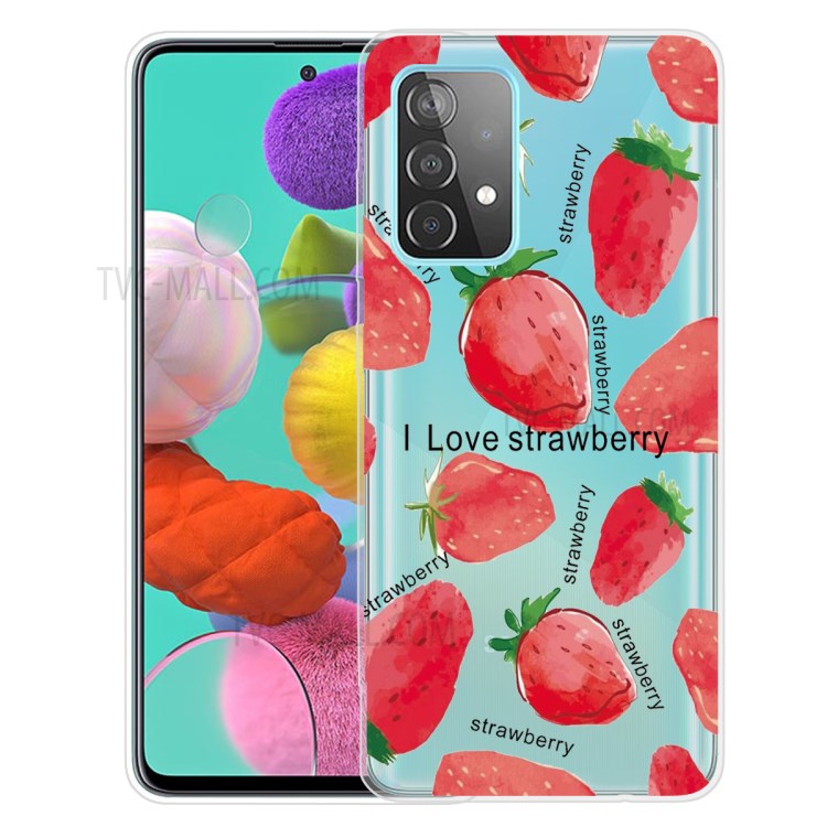 Pattern Printing Flexible TPU Phone Case for Samsung Galaxy A52 5G - Strawberry-1