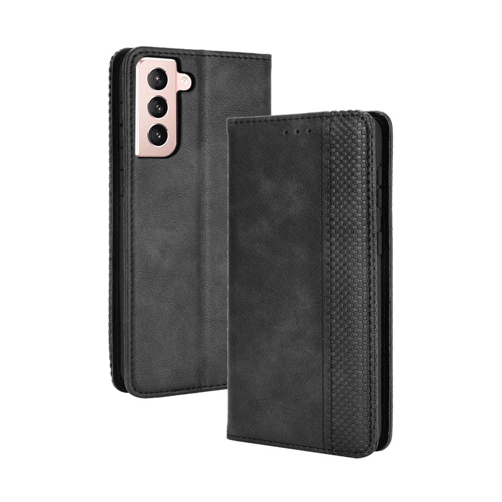 Auto-absorbed Retro Style Wallet Stand Leather Phone Case for Samsung Galaxy S21+ - Black-2