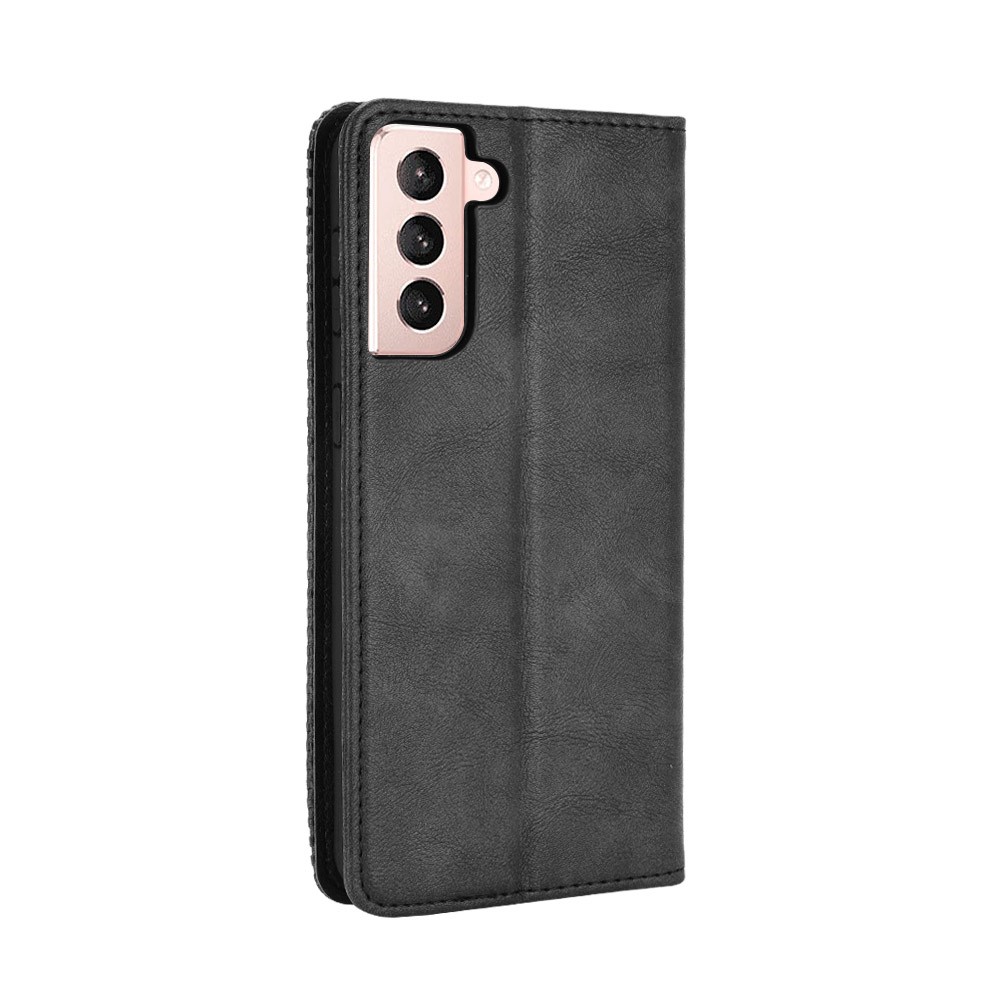 Auto-absorbed Retro Style Wallet Stand Leather Phone Case for Samsung Galaxy S21+ - Black-3