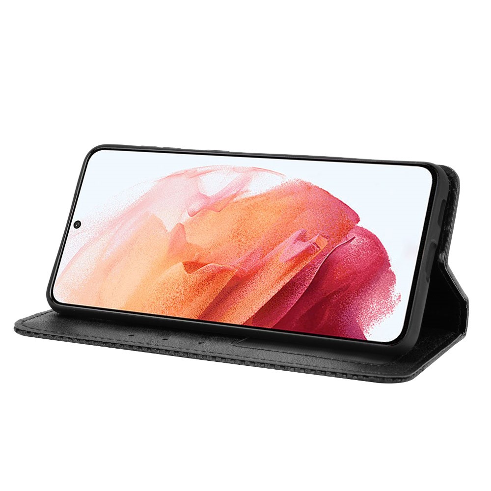 Auto-absorbed Retro Style Wallet Stand Leather Phone Case for Samsung Galaxy S21+ - Black-8
