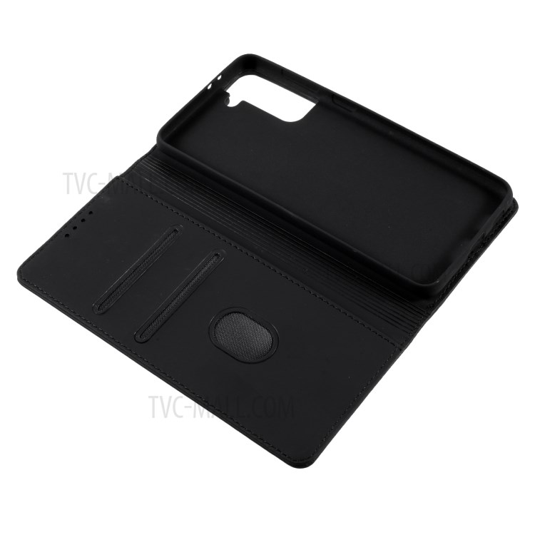 Strong Magnet Liquid-Silicone-Feeling Leather Wallet Case for Samsung Galaxy S21 Plus - Black-10