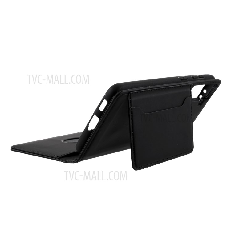 Strong Magnet Liquid-Silicone-Feeling Leather Wallet Case for Samsung Galaxy S21 Plus - Black-12