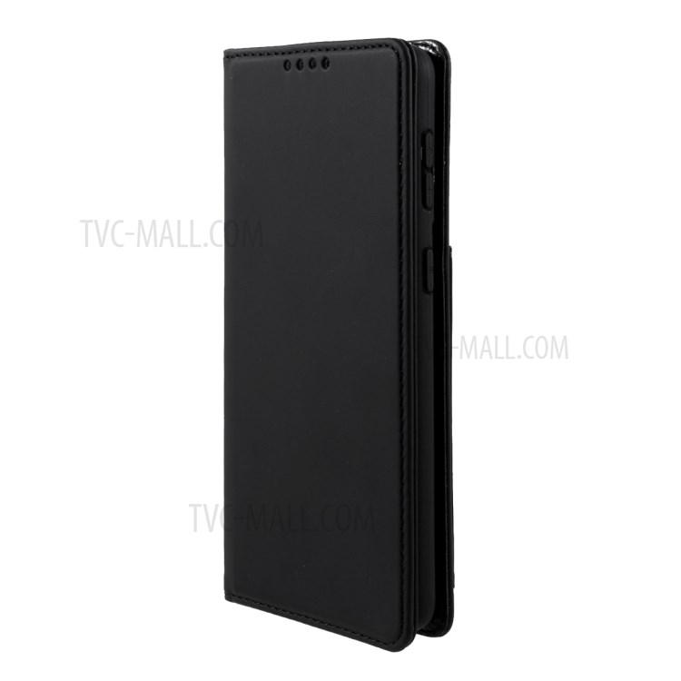 Strong Magnet Liquid-Silicone-Feeling Leather Wallet Case for Samsung Galaxy S21 Plus - Black-2