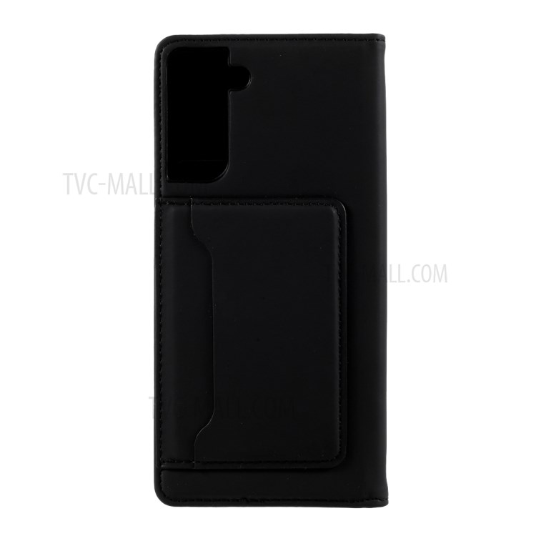 Strong Magnet Liquid-Silicone-Feeling Leather Wallet Case for Samsung Galaxy S21 Plus - Black-3