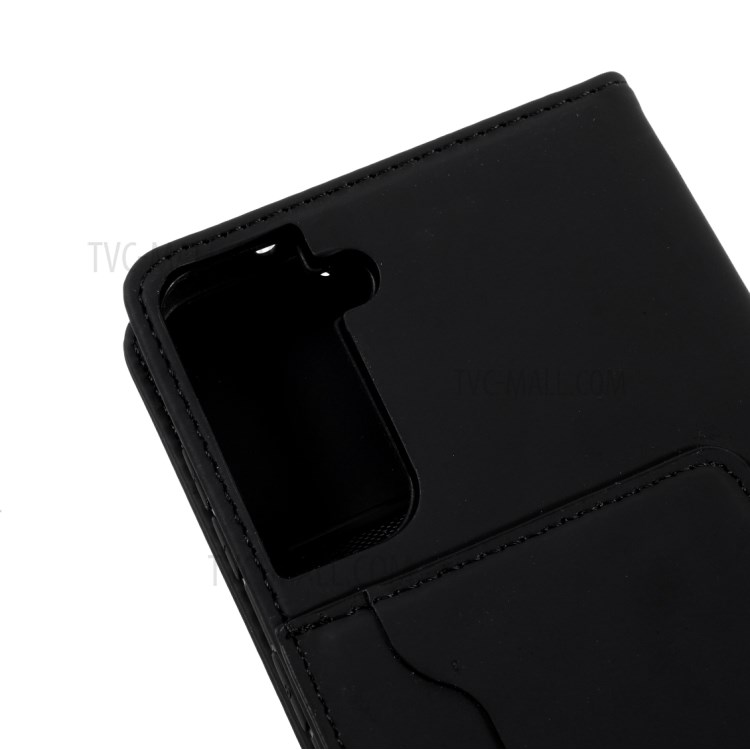 Strong Magnet Liquid-Silicone-Feeling Leather Wallet Case for Samsung Galaxy S21 Plus - Black-8