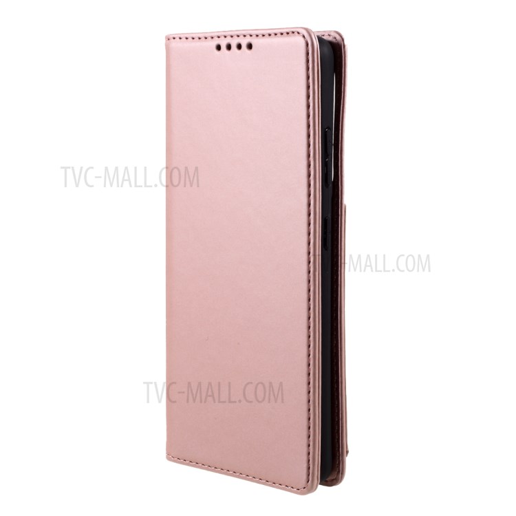 Auto-absorbed Liquid Silicone Feel Leather Wallet Case for Samsung Galaxy S21 Ultra - Rose Gold-2