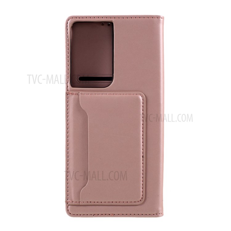 Auto-absorbed Liquid Silicone Feel Leather Wallet Case for Samsung Galaxy S21 Ultra - Rose Gold-3