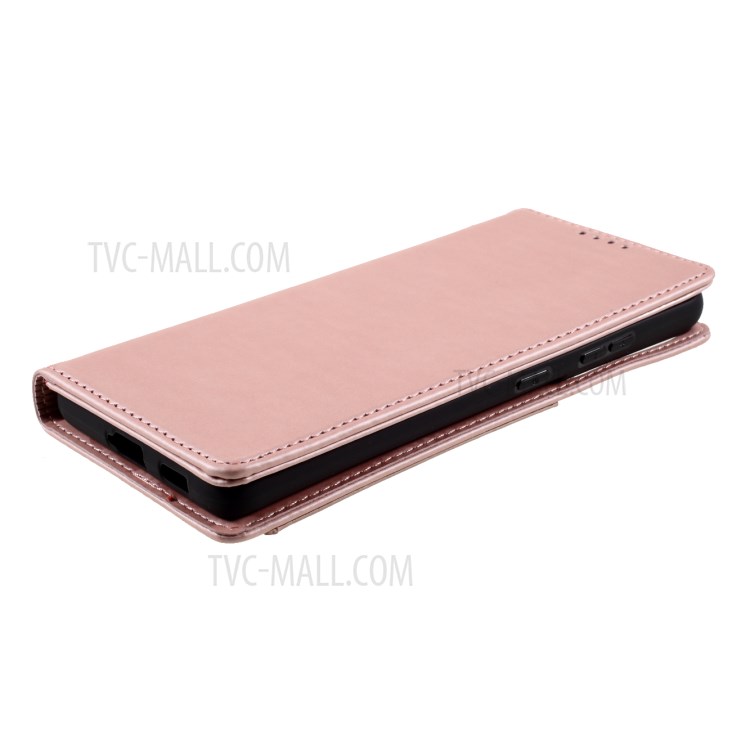 Auto-absorbed Liquid Silicone Feel Leather Wallet Case for Samsung Galaxy S21 Ultra - Rose Gold-5