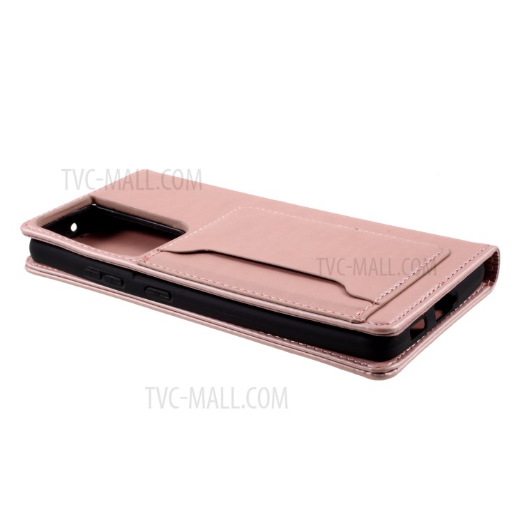 Auto-absorbed Liquid Silicone Feel Leather Wallet Case for Samsung Galaxy S21 Ultra - Rose Gold-6