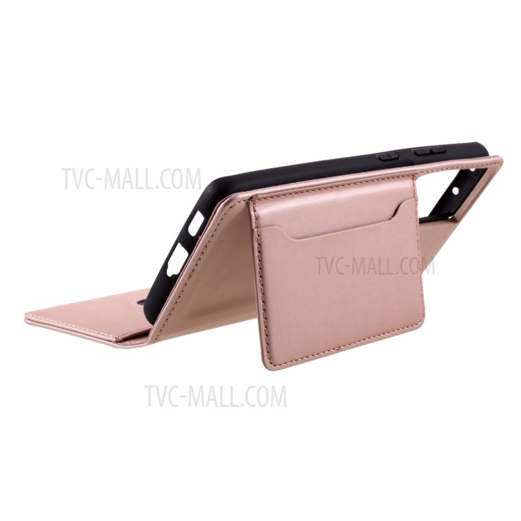 Auto-absorbed Liquid Silicone Feel Leather Wallet Case for Samsung Galaxy S21 Ultra - Rose Gold-7