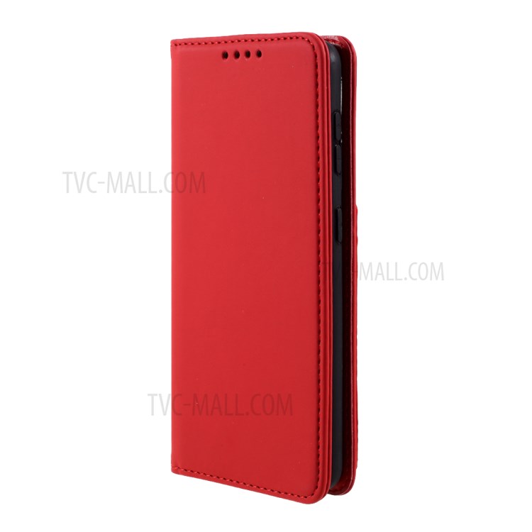 Auto-absorbed Liquid Silicone Feel Leather Wallet Case for Samsung Galaxy S21 - Red-2