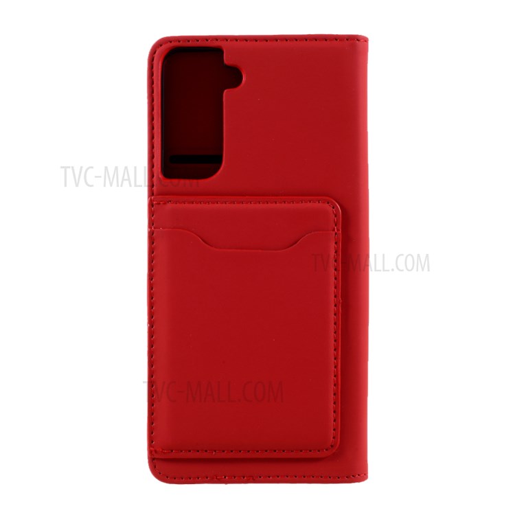 Auto-absorbed Liquid Silicone Feel Leather Wallet Case for Samsung Galaxy S21 - Red-3