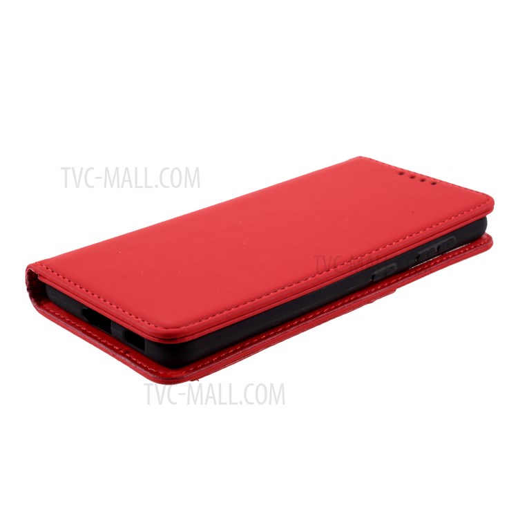 Auto-absorbed Liquid Silicone Feel Leather Wallet Case for Samsung Galaxy S21 - Red-5