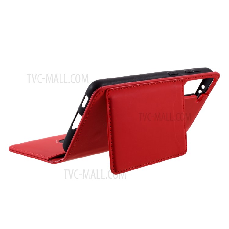 Auto-absorbed Liquid Silicone Feel Leather Wallet Case for Samsung Galaxy S21 - Red-8