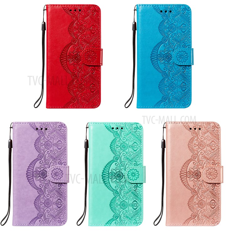 Drop-proof Imprinted Flower Vine Wallet Leather Case with Lanyard for Samsung Galaxy S20 FE/S20 FE 5G - Red-11
