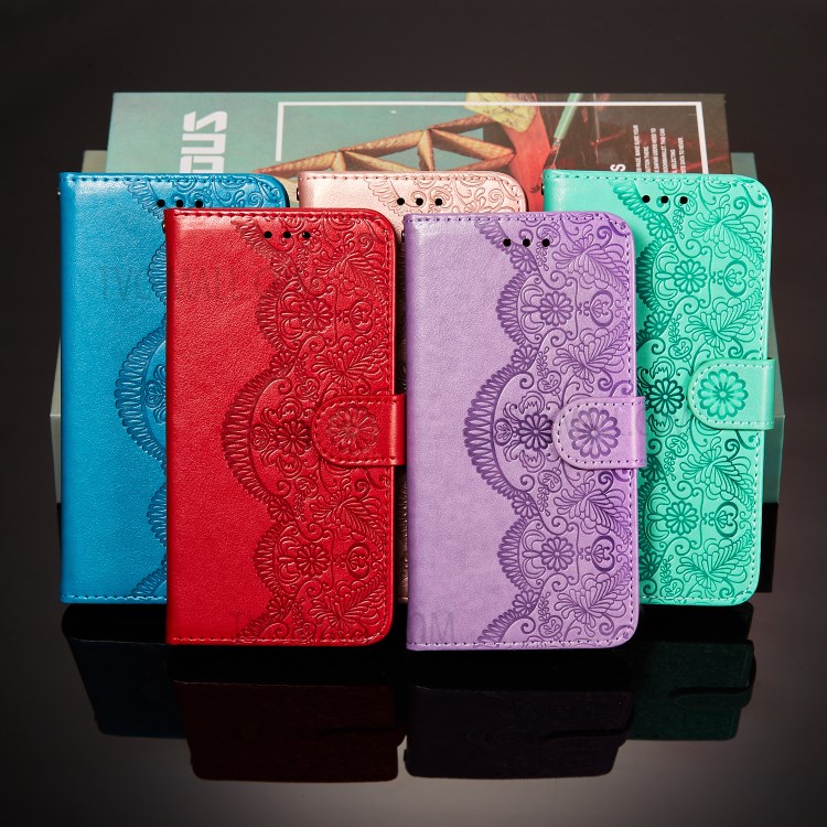 Drop-proof Imprinted Flower Vine Wallet Leather Case with Lanyard for Samsung Galaxy S20 FE/S20 FE 5G - Red-12