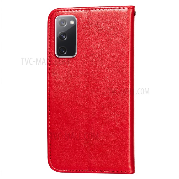 Drop-proof Imprinted Flower Vine Wallet Leather Case with Lanyard for Samsung Galaxy S20 FE/S20 FE 5G - Red-3