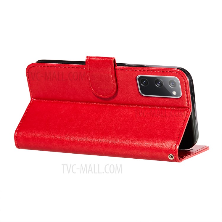 Drop-proof Imprinted Flower Vine Wallet Leather Case with Lanyard for Samsung Galaxy S20 FE/S20 FE 5G - Red-6
